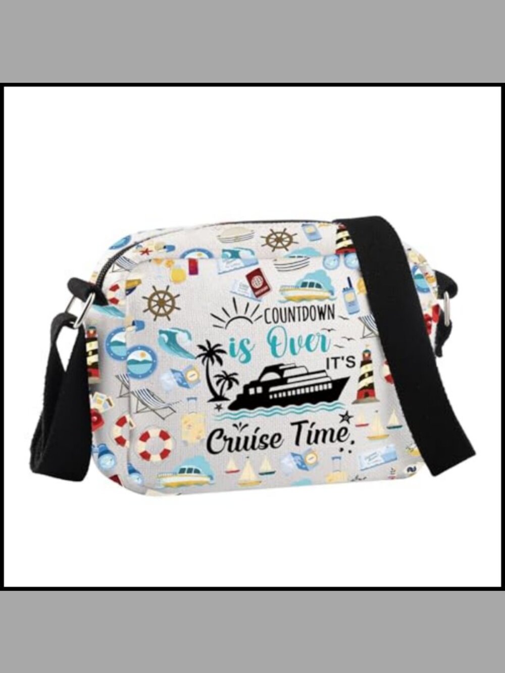 Quilted Crossbody Bag Countdown Cruise Print Wide Strap Purse